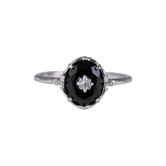 BLACK ONYX 925 STERLING SILVER VINTAGE LOOK RING FOR WOMEN - HANDMADE - ENGAGEMNET - PROMISE RING