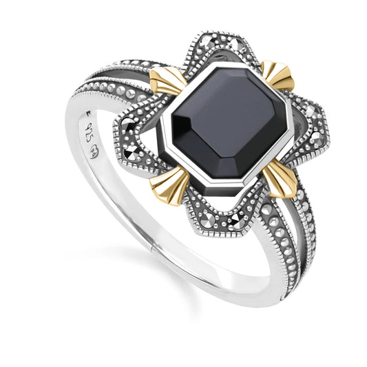 Black Onyx and Maracite Ring