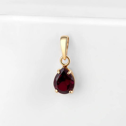 Gold Plated Everyday Basic Pear Garnet Necklace